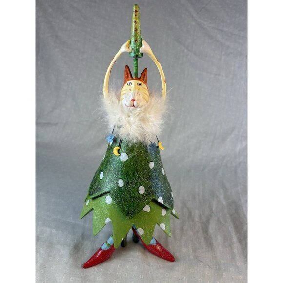 Krinkles Cat Holding Christmas Tree 10" Figurine by Patience Brewster Dept 56 - Picture 1 of 9
